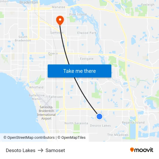 Desoto Lakes to Samoset map