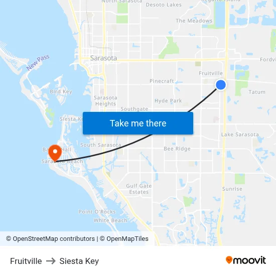 Fruitville to Siesta Key map