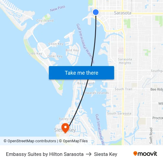 Embassy Suites by Hilton Sarasota to Siesta Key map