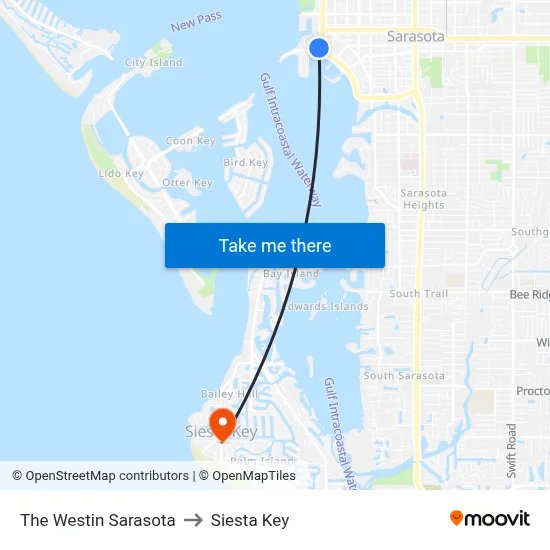 The Westin Sarasota to Siesta Key map