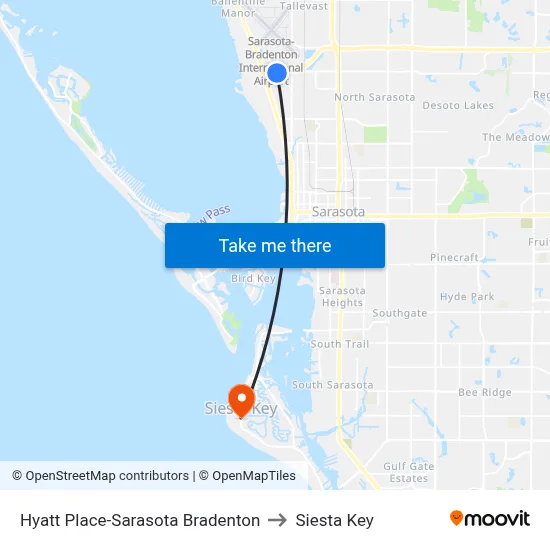 Hyatt Place-Sarasota Bradenton to Siesta Key map