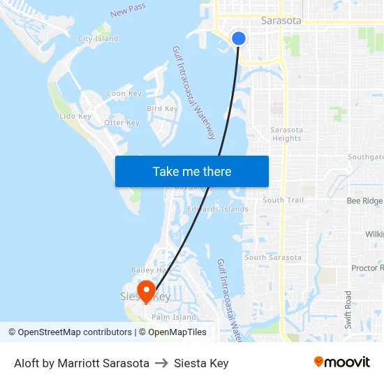Aloft by Marriott Sarasota to Siesta Key map