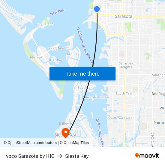 voco Sarasota by IHG to Siesta Key map