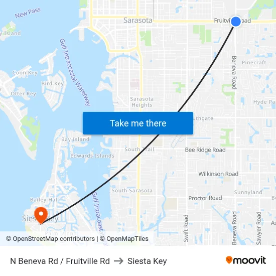 N Beneva Rd / Fruitville Rd to Siesta Key map