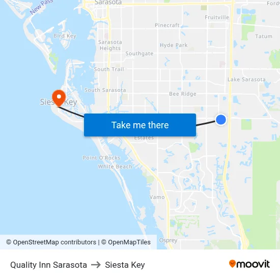 Quality Inn Sarasota to Siesta Key map