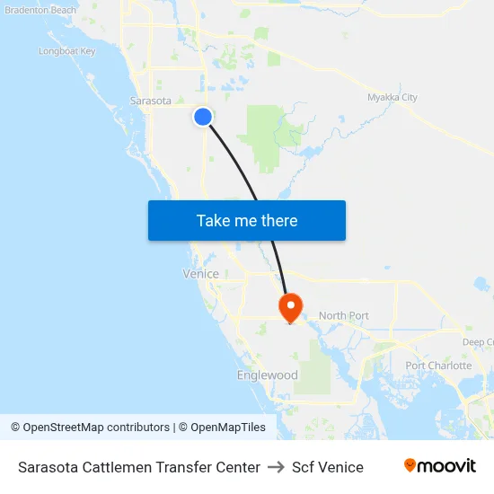 Sarasota Cattlemen Transfer Center to Scf Venice map