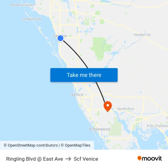 Ringling Blvd @ East Ave to Scf Venice map