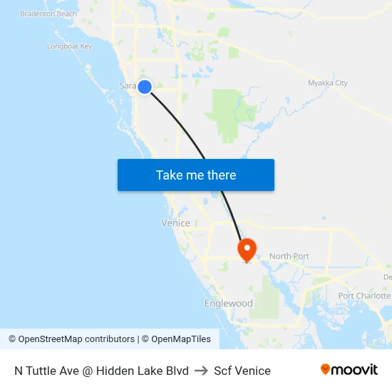 N Tuttle Ave @ Hidden Lake Blvd to Scf Venice map