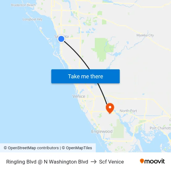 Ringling Blvd @ N Washington Blvd to Scf Venice map