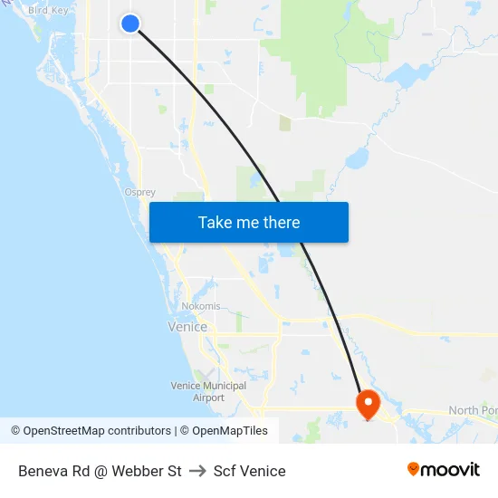 Beneva Rd @ Webber St to Scf Venice map