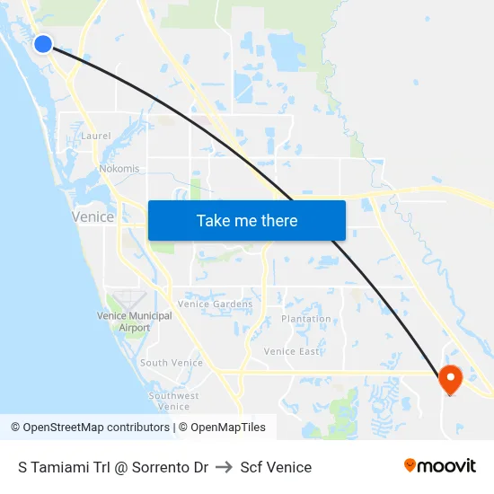 S Tamiami Trl @ Sorrento Dr to Scf Venice map