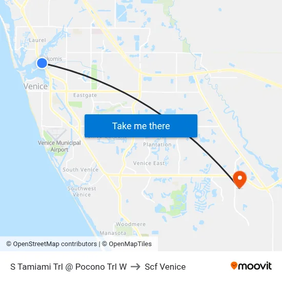 S Tamiami Trl @ Pocono Trl W to Scf Venice map