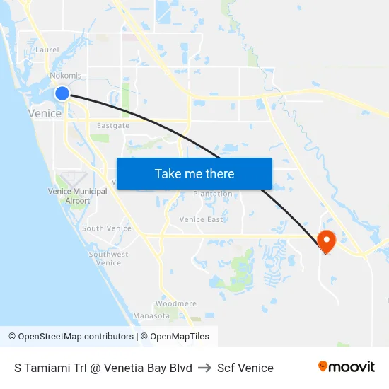 S Tamiami Trl @ Venetia Bay Blvd to Scf Venice map