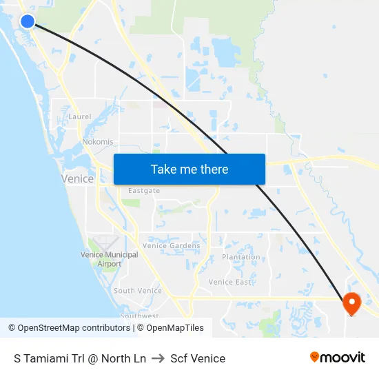S Tamiami Trl @ North Ln to Scf Venice map