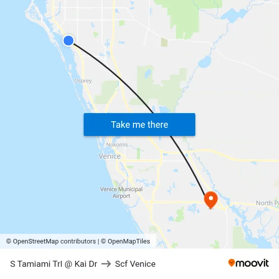 S Tamiami Trl @ Kai Dr to Scf Venice map