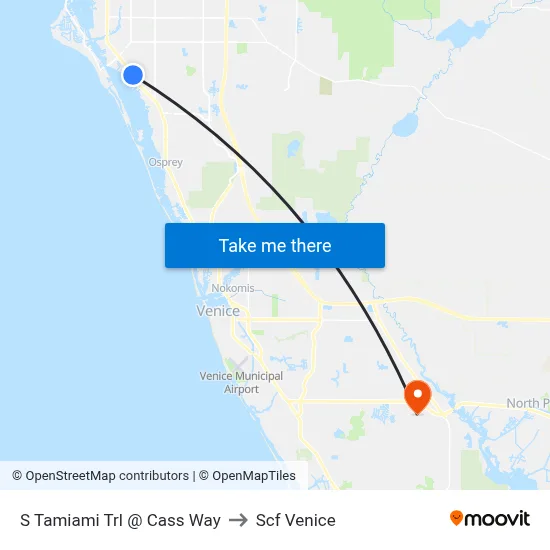 S Tamiami Trl @ Cass Way to Scf Venice map