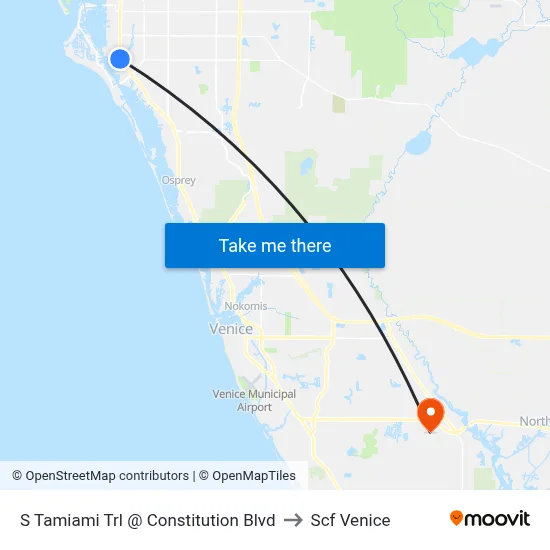 S Tamiami Trl @ Constitution Blvd to Scf Venice map