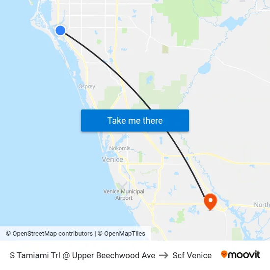 S Tamiami Trl @ Upper Beechwood Ave to Scf Venice map