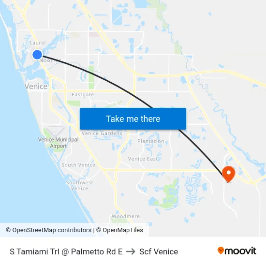 S Tamiami Trl @ Palmetto Rd E to Scf Venice map