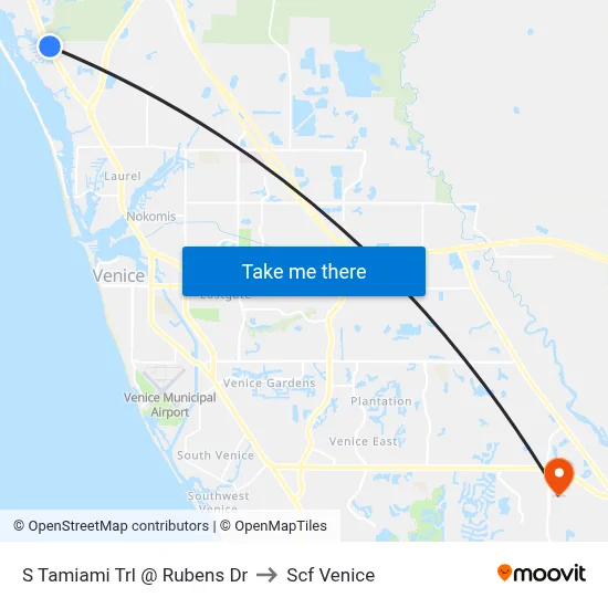 S Tamiami Trl @ Rubens Dr to Scf Venice map