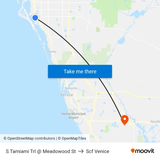 S Tamiami Trl @ Meadowood St to Scf Venice map