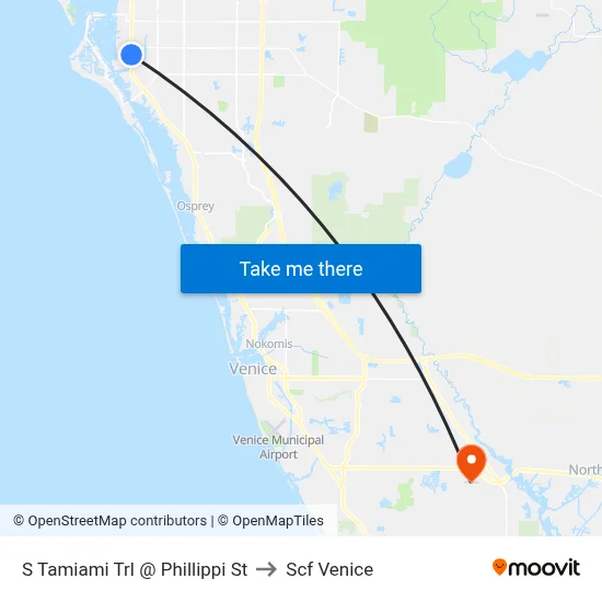 S Tamiami Trl @ Phillippi St to Scf Venice map