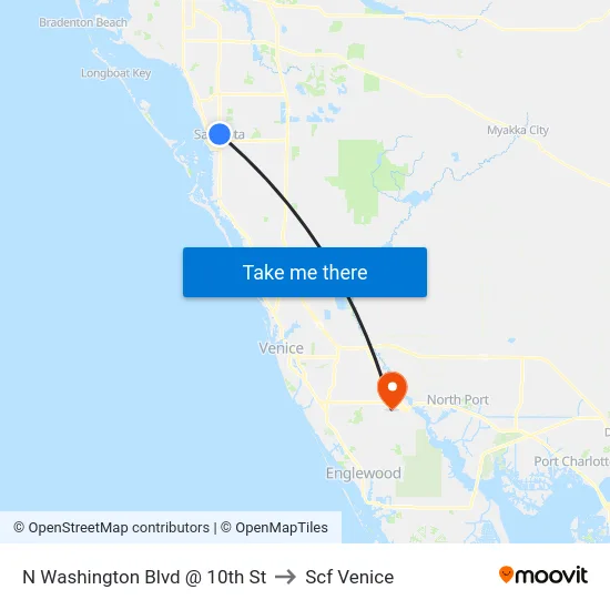 N Washington Blvd @ 10th St to Scf Venice map
