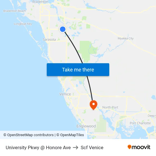 University Pkwy @ Honore Ave to Scf Venice map