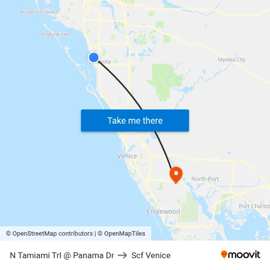 N Tamiami Trl @ Panama Dr to Scf Venice map