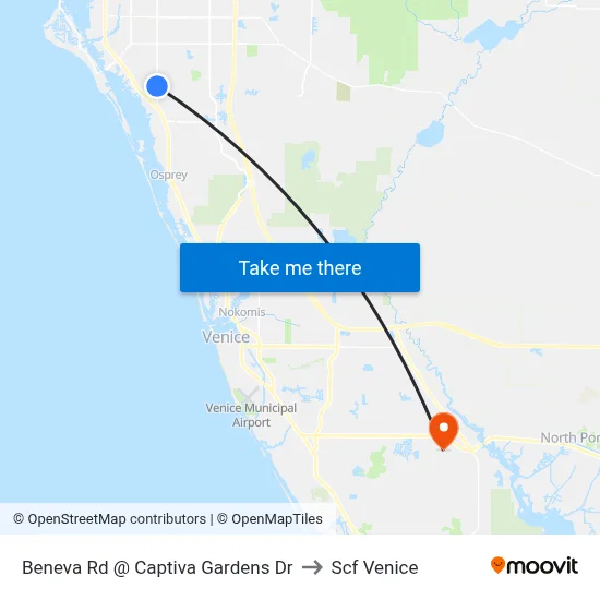 Beneva Rd @ Captiva Gardens Dr to Scf Venice map