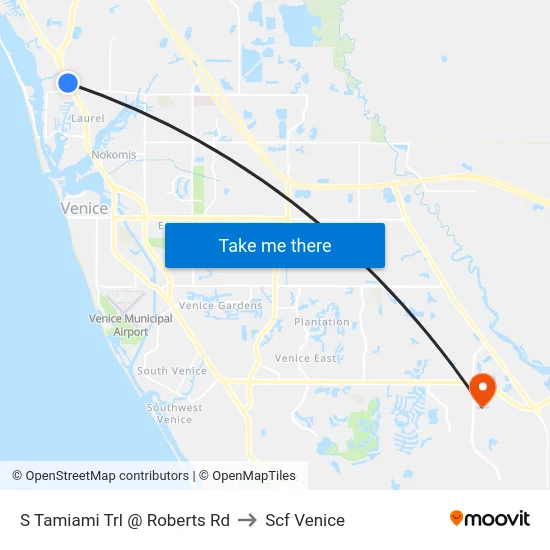 S Tamiami Trl @ Roberts Rd to Scf Venice map