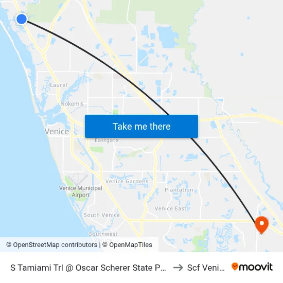 S Tamiami Trl @ Oscar Scherer State Park to Scf Venice map
