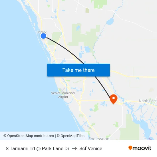 S Tamiami Trl @ Park Lane Dr to Scf Venice map