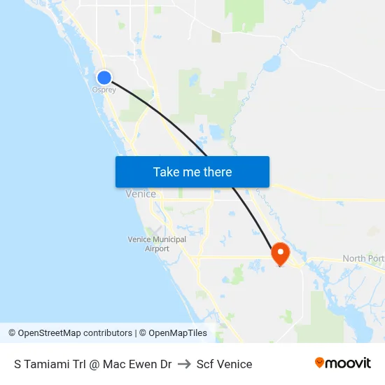 S Tamiami Trl @ Mac Ewen Dr to Scf Venice map