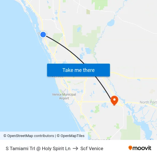 S Tamiami Trl @ Holy Spirit Ln to Scf Venice map