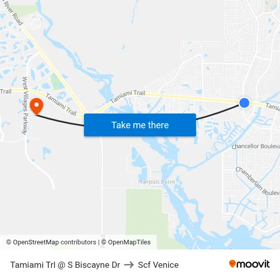 Tamiami Trl @ S Biscayne Dr to Scf Venice map