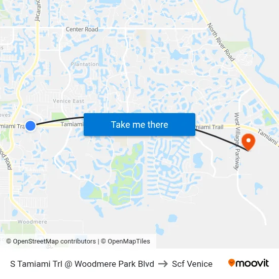 S Tamiami Trl @ Woodmere Park Blvd to Scf Venice map