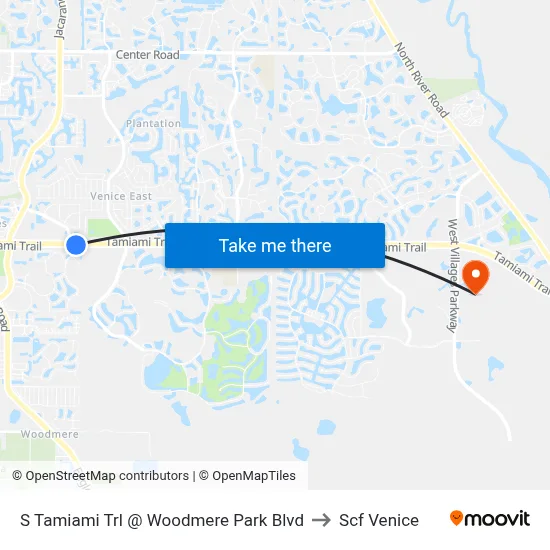 S Tamiami Trl @ Woodmere Park Blvd to Scf Venice map