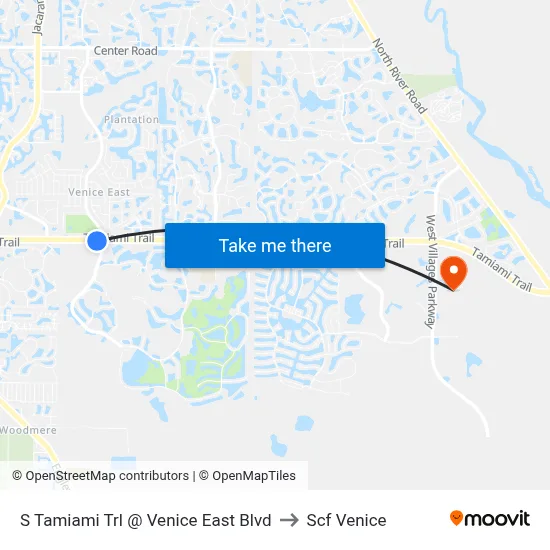 S Tamiami Trl @ Venice East Blvd to Scf Venice map