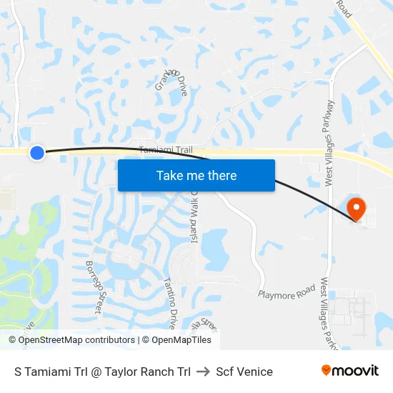 S Tamiami Trl @ Taylor Ranch Trl to Scf Venice map