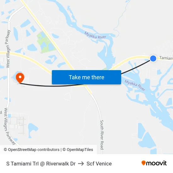 S Tamiami Trl @ Riverwalk Dr to Scf Venice map