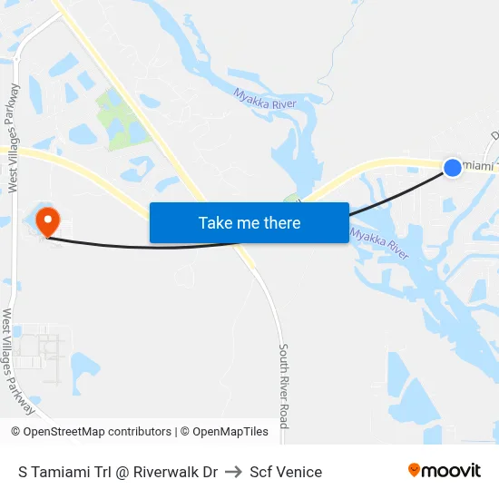 S Tamiami Trl @ Riverwalk Dr to Scf Venice map