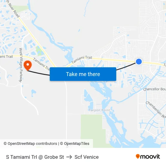 S Tamiami Trl @ Grobe St to Scf Venice map