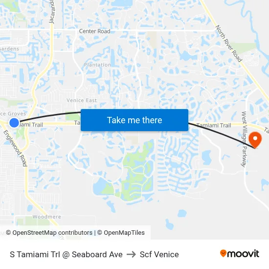 S Tamiami Trl @ Seaboard Ave to Scf Venice map
