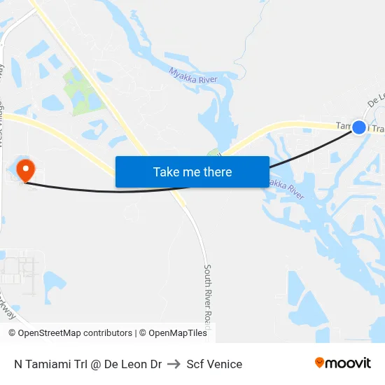 N Tamiami Trl @ De Leon Dr to Scf Venice map