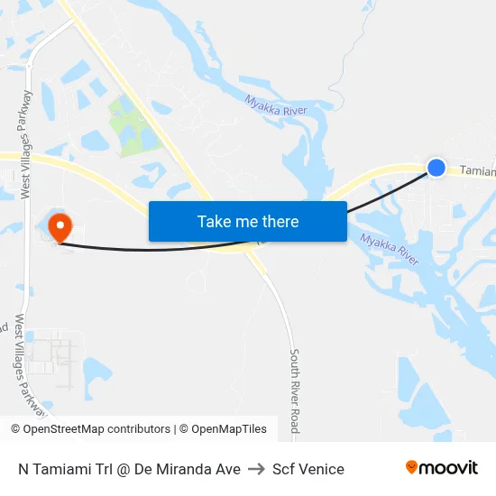 N Tamiami Trl @ De Miranda Ave to Scf Venice map