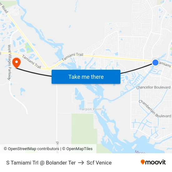 S Tamiami Trl @ Bolander Ter to Scf Venice map
