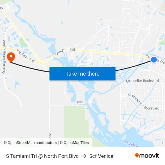 S Tamiami Trl @ North Port Blvd to Scf Venice map