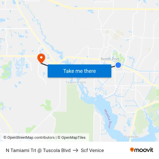 N Tamiami Trl @ Tuscola Blvd to Scf Venice map