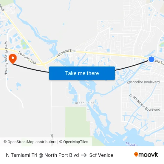 N Tamiami Trl @ North Port Blvd to Scf Venice map
